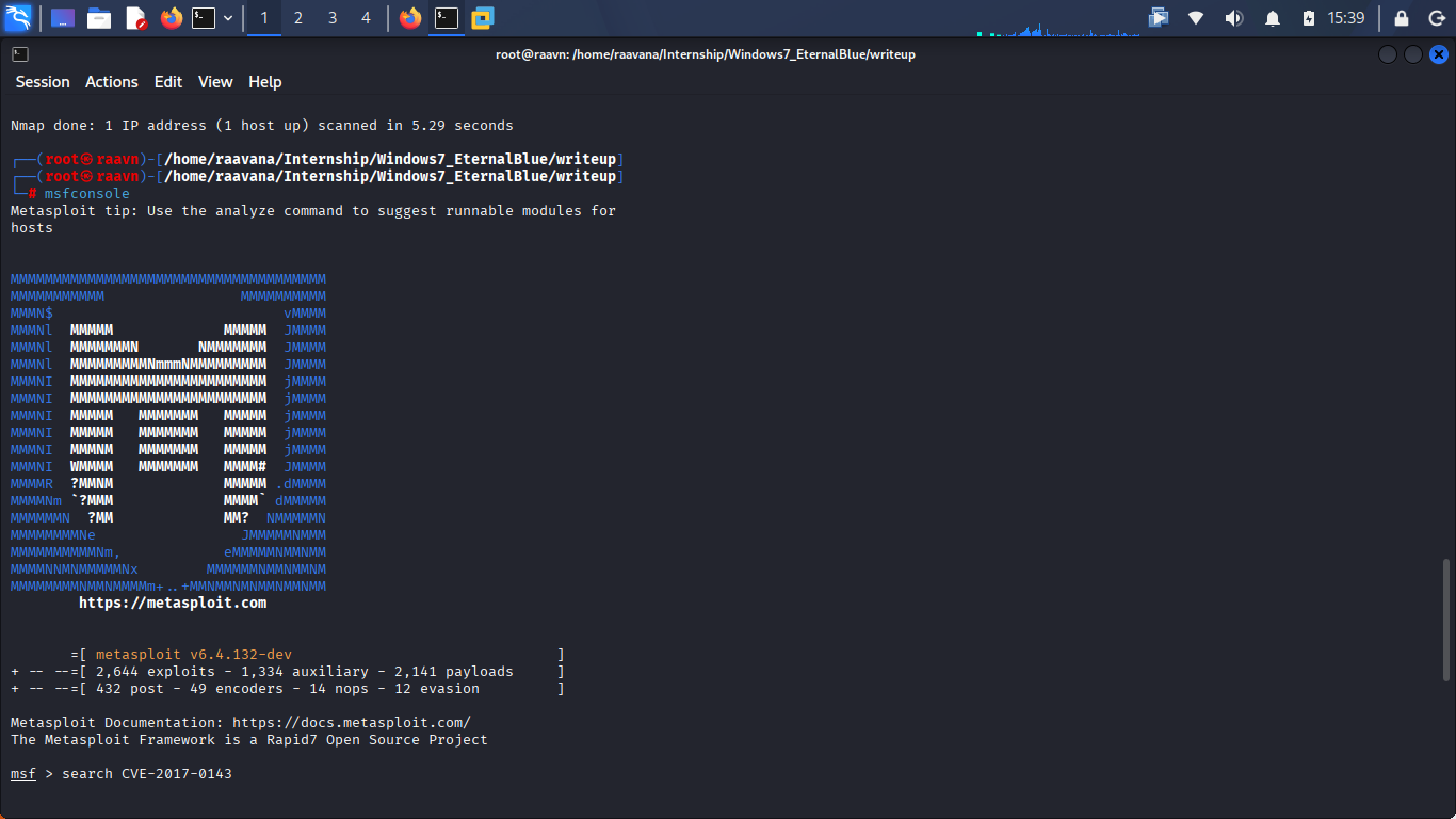 Metasploit search command screenshot