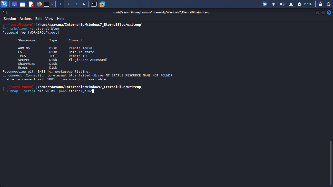 SMB vulnerability scan command screenshot