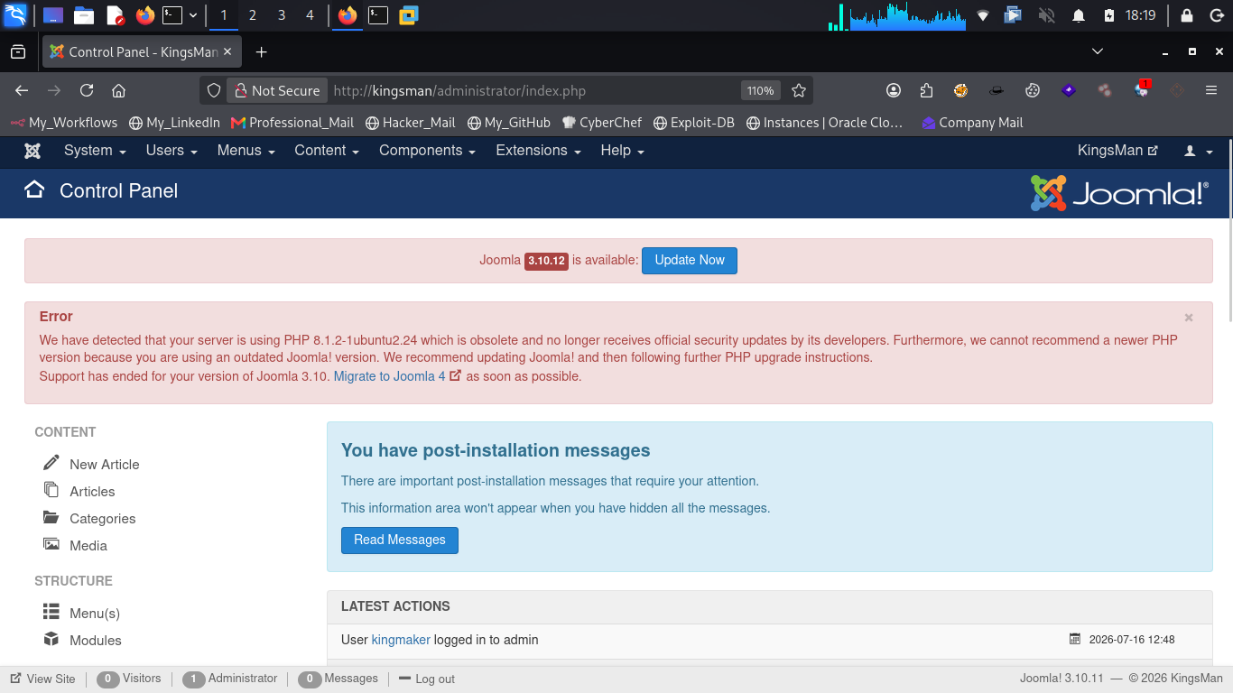 Joomla Dashboard access