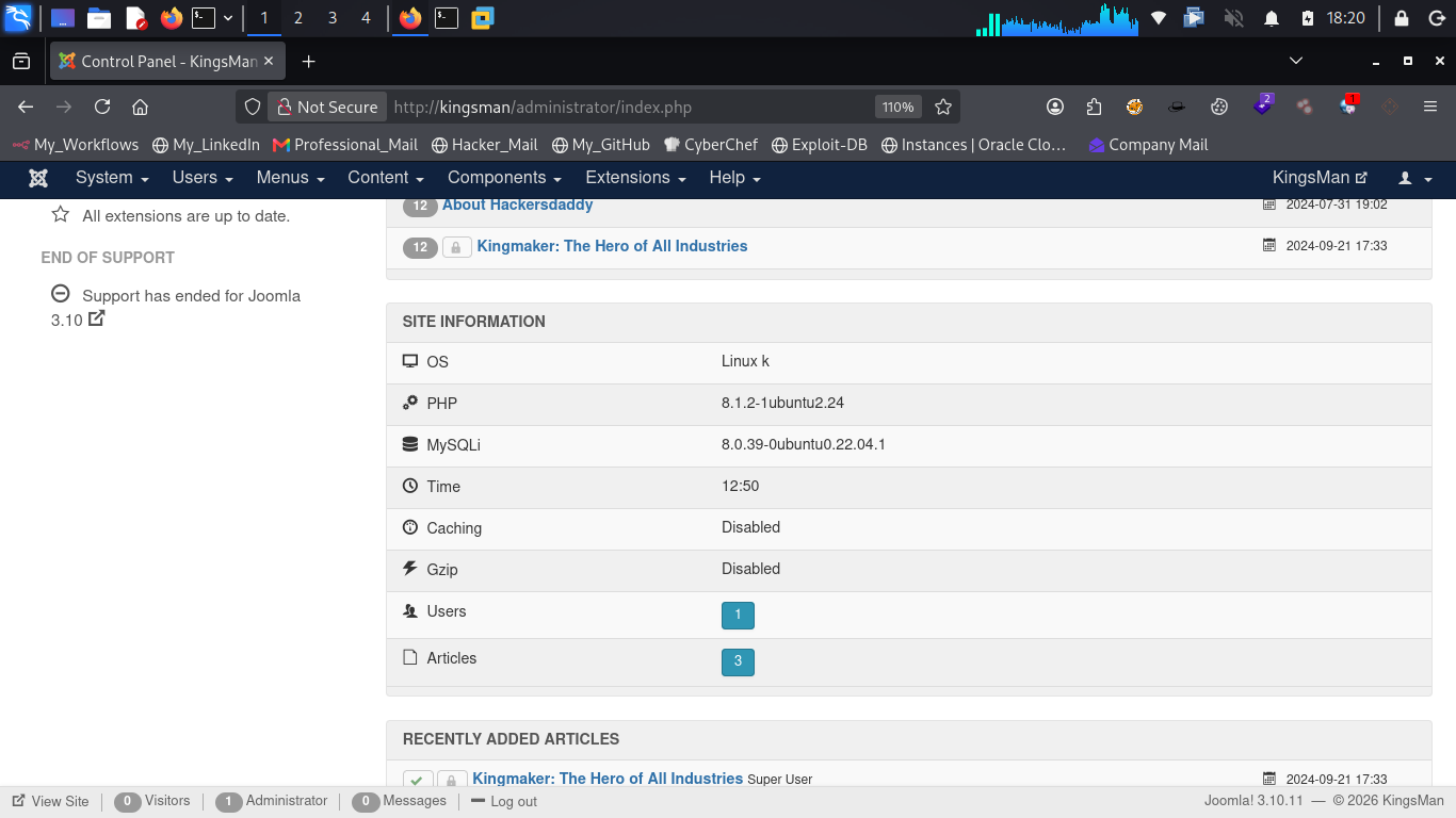 Joomla panel overview