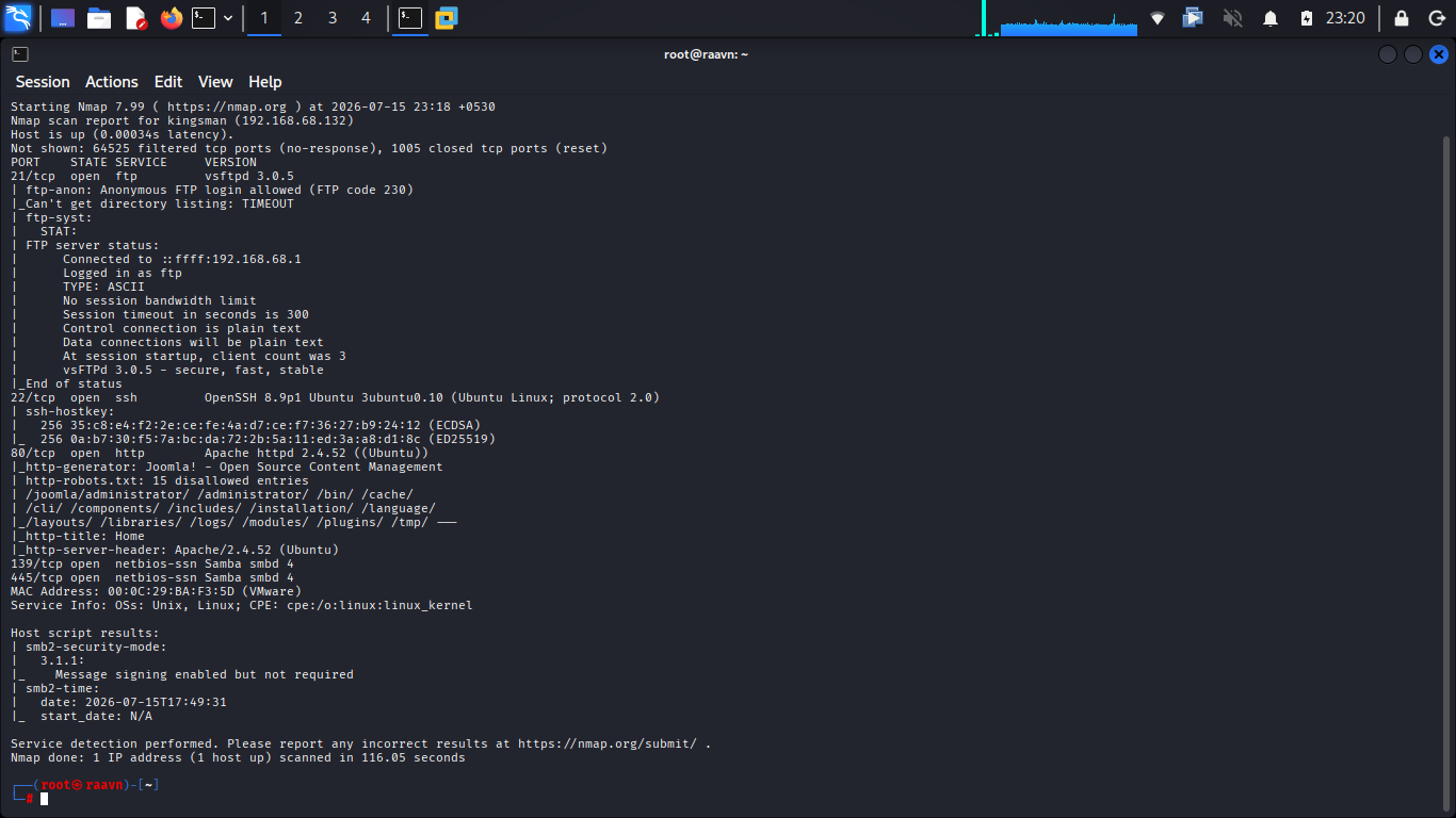 Nmap service scan results