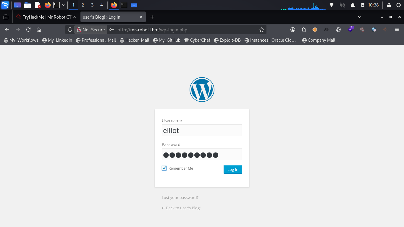 WordPress login screen input