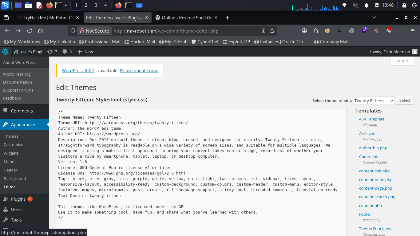 Navigating to WordPress theme editor