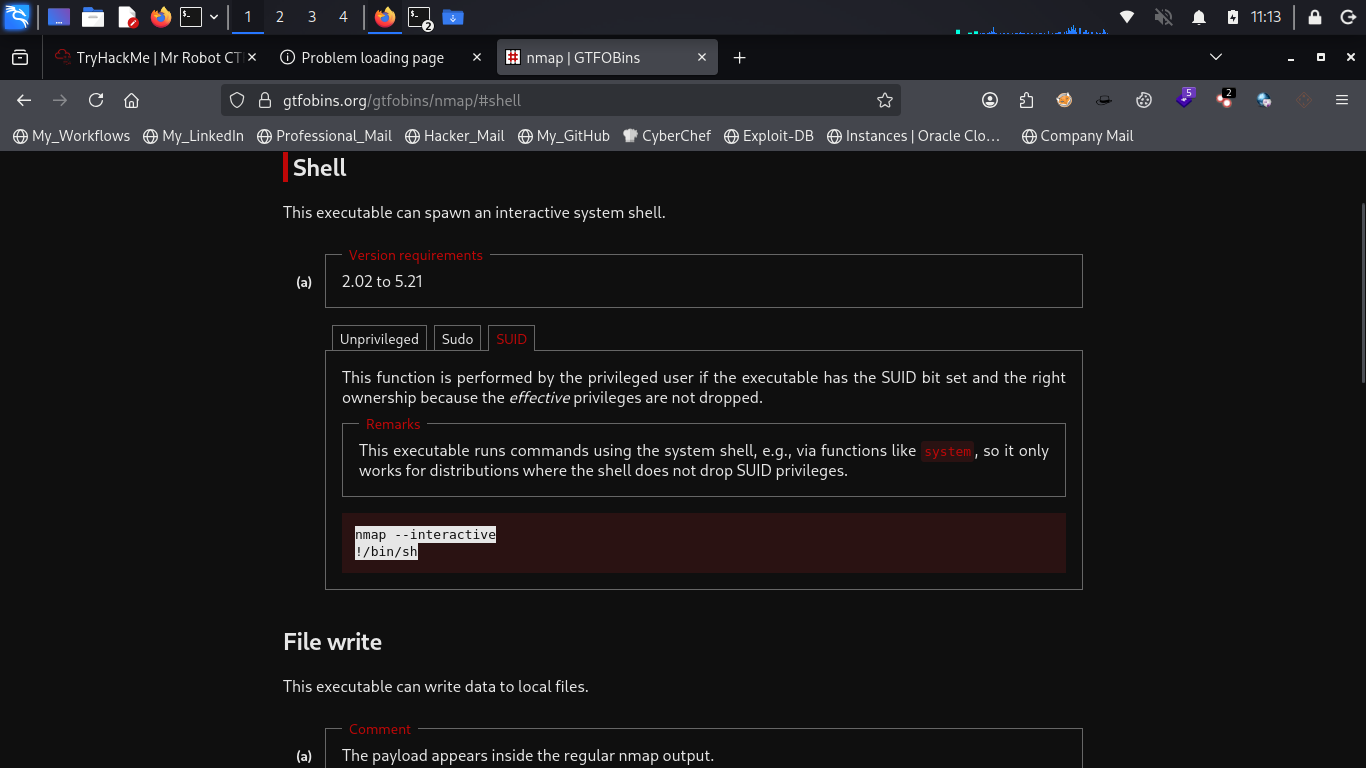 Abusing Nmap SUID on GTFOBins