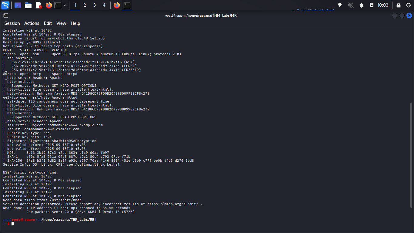 Nmap service scanning results
