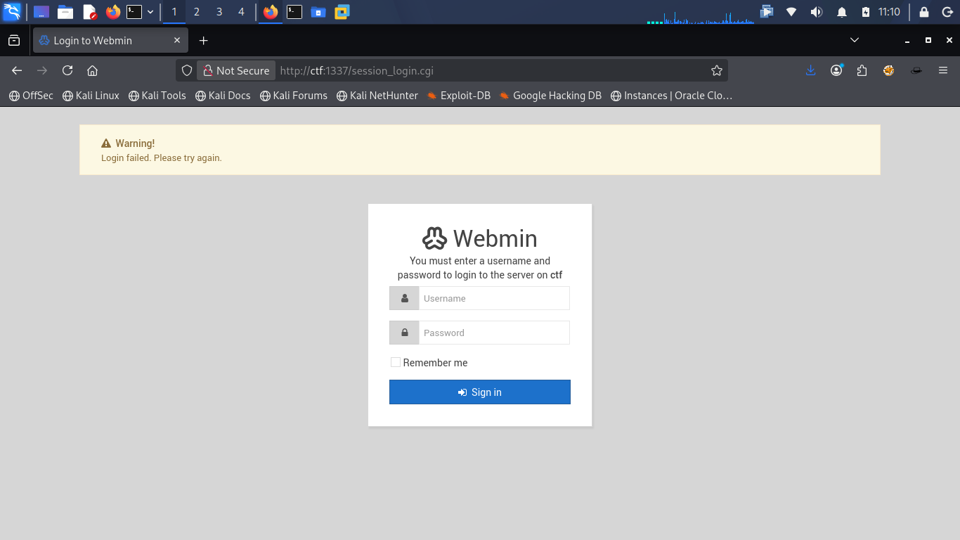 Webmin login failed message