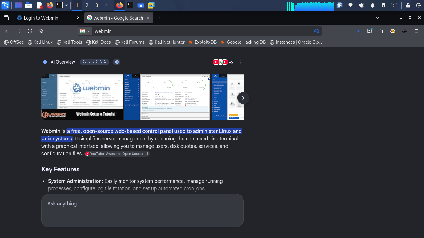Researching Webmin exploits on Google