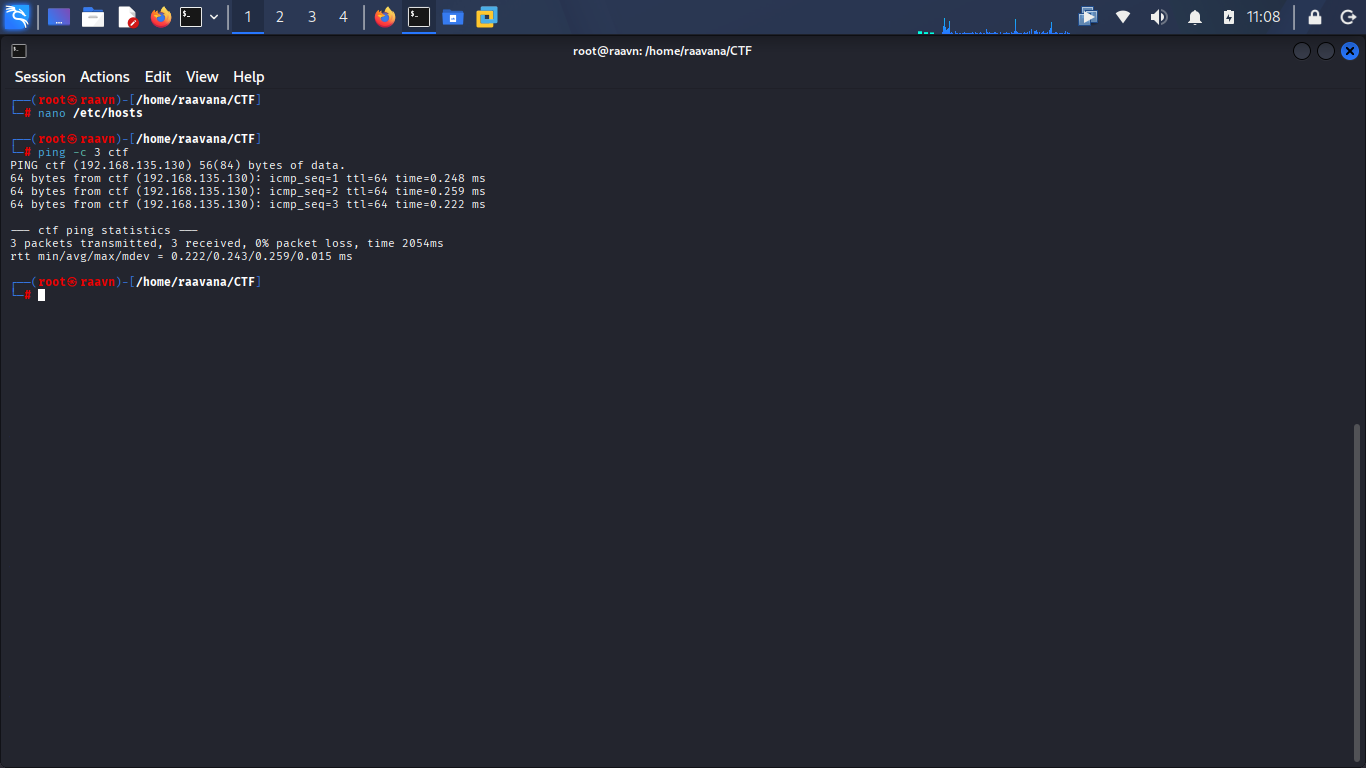 Pinging the hostname ctf