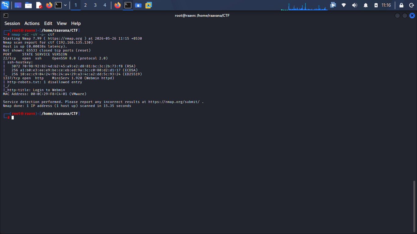 Nmap service version detection for Webmin